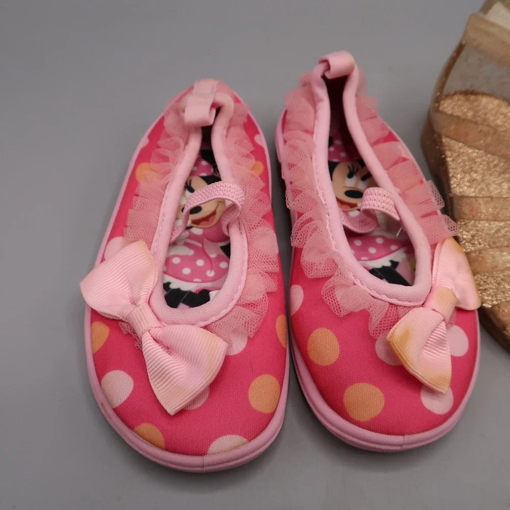 Disney Minnie Mouse Girls Water Shoes & Gold Glitter Jelly Shoes Girls Size 6T